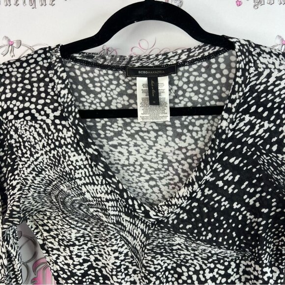 BCBGMaxAzria shirt tip dotted swirls Black and White Swirl Long Sleeve Top - Picture 6 of 10